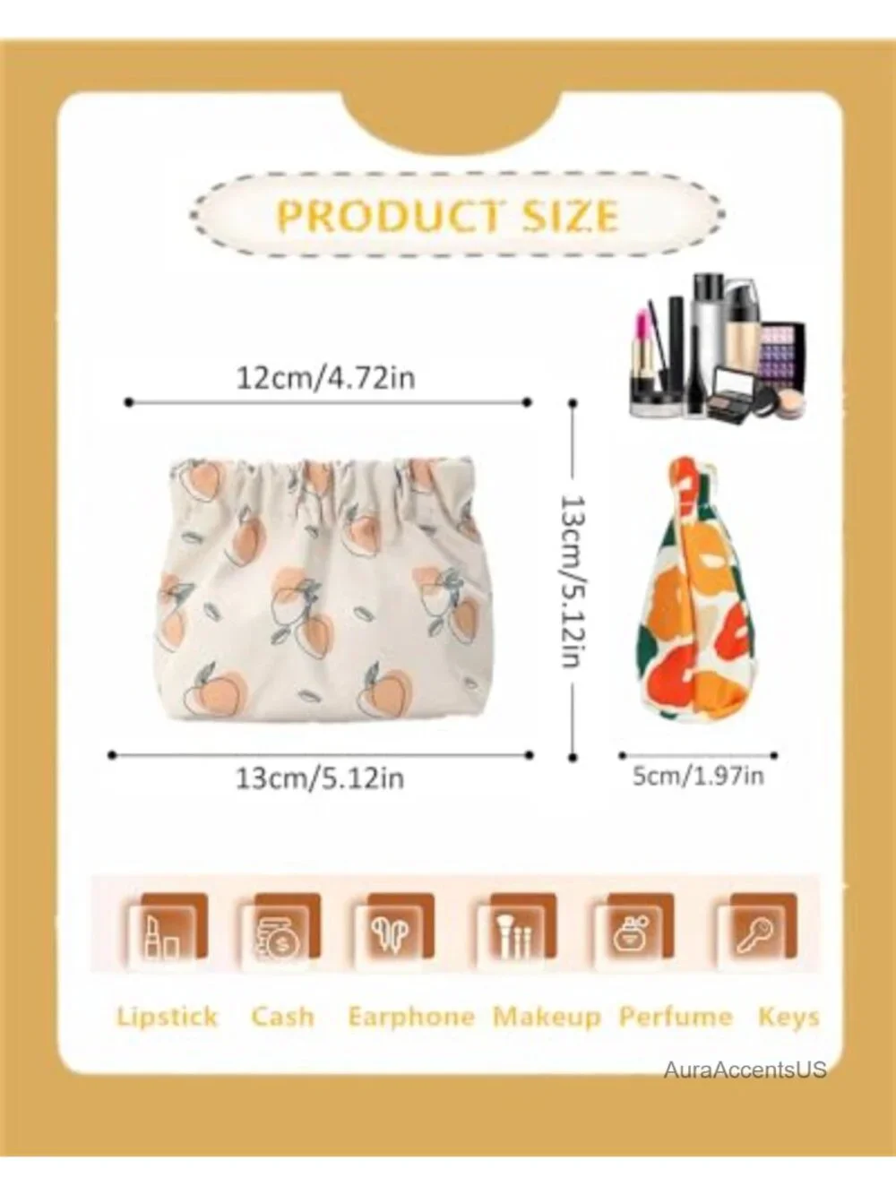 3pc Small Cosmetic Pouches for Purse, Self-Closing Organizer Bag Set